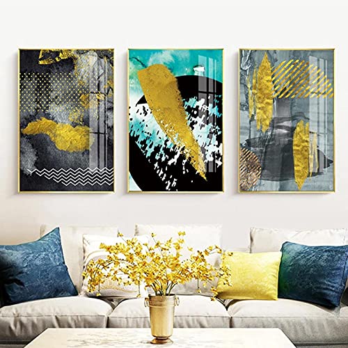 Affiches et impressions pour salon triptyque abstrait feuille d'or 70x100cm sans cadre