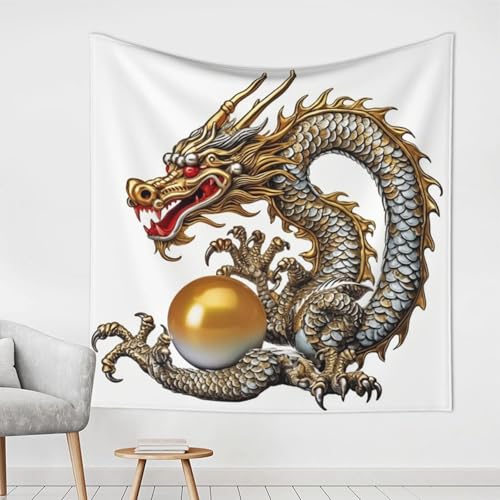 LHDGBWC Tapiz de dragón chino con pera para dormitorio, decoración de pared, tapices estéticos, 152 x 101 cm, decoración de pared, pósteres, tapiz bohemio para sala de estar, dormitorio, decoración
