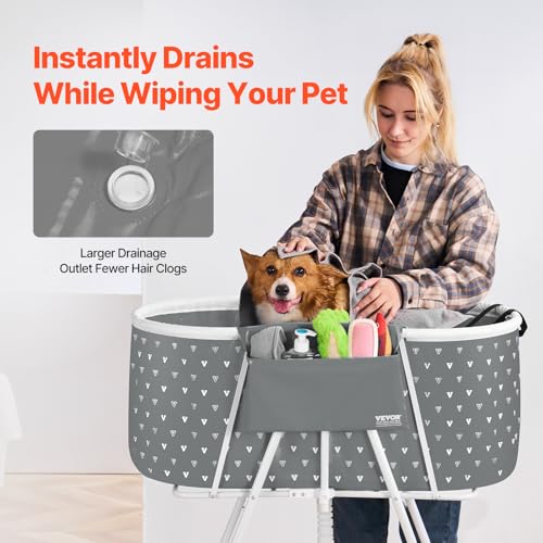 VEVOR Tragbare Hundebadewanne, erhöhte und zusammenklappbare, Haustierbadewanne mit effizienter Entwässerung, Badewanne zum Waschen und Pflegen Kleiner und mittelgroßer Hunde und Katzen, grau