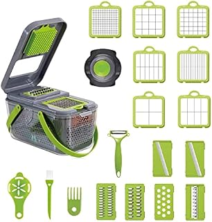Vegetable Chopper, 22-in-1 Kitchen Mandoline with Storage Baskets and Carrying Handle, Vegetable Slicer Food Chopper for Onion Veg Garlic Potato Salad Mini Dicer Chopper Cutter, Green