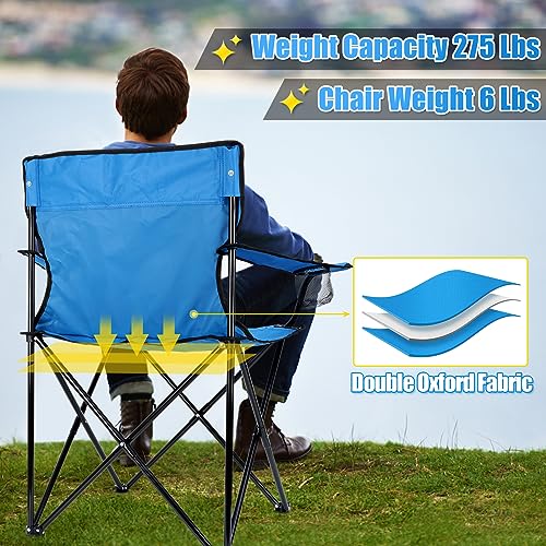 Image of HaSteeL Folding Camping Chair & Carrying Bag, Foldable Camp Chair with Cup Holders for Adults, Portable for Lawn, Outdoors, Fishing, Hiking, Travel, Picnic, Beach, Oversized & Supports 275lbs (Blue)