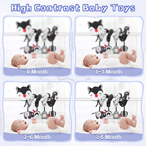 Image of Car Seat and Stroller Toys - Black and White Car Seat Toy High Contrast Baby Toys, Baby Plush Spiral Activity Toy for Crib Mobile, Newborn Sensory Toy Best Gift for 0 3 6 9 12 Months Infants