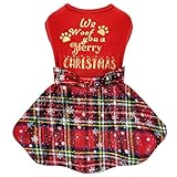 Dog Christmas Dress Plaid Dog Costume Puppy New Year Party One Piece with Bowknot Pet Small Clothes for Girls Holiday Outfit, Plaid Red, M