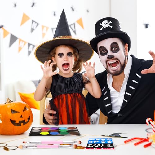 Uoxmiy Face Painting Kit for Children with Stencils, 15 Colors Washable Face Paint for Women Adults for Art Theater Halloween Party Cosplay Clown - Image 8