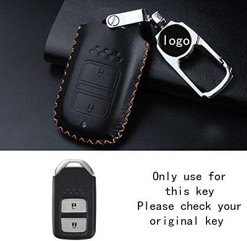 RAOPING Leather Car Key Case Cover holder Keychain For Honda Vezel city civic Jazz CRV Crider HRV Fit Freed 2 button Auto Smart key Case Bag Ring (Black Brown line)