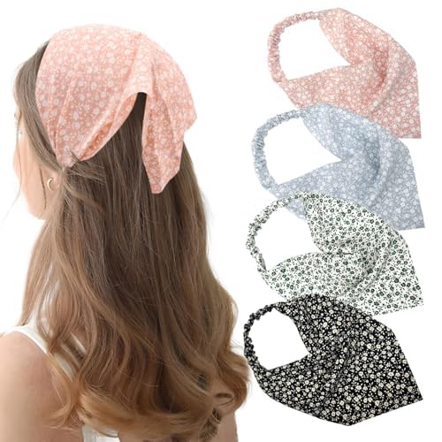 4 Pcs Head Scarf for Women, Bandanas for Women Daisy Print Set, Fashion Hair Accessories for Wear, Floral Bandana Scarf Collection