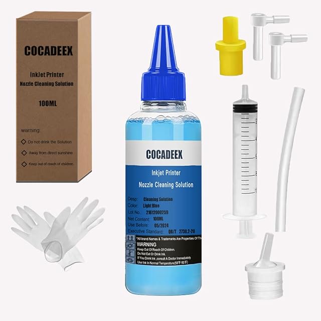 COCADEEX Printhead Cleaner Kit Compatible with Epson Canon Hp Brother Lexmark Inkjet Printers -- 100ml Printer Nozzle Cleaning Fluid (1)