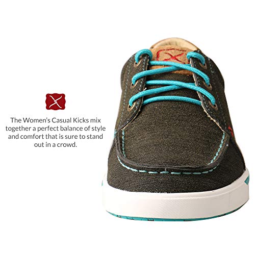 Twisted X Women's Kicks, Moc Toe, Charcoal & Turquoise, 8 M4
