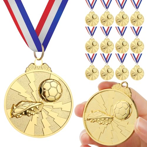 GeeRic Football Medals Zinc Alloy Soccer Football Award Trophies Medal with Ribbon Medal Winner Medals for Competition/Sports/Party Decoration