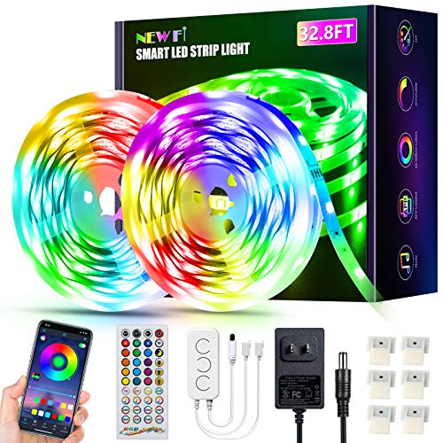 NEW Fi LED Strip Lights 32.8ft, 5050 RGB Music Sync LED Light Strip, Color Changing Tape Light with 44 Key Remote, Bluetooth LED Lights with App Control, LED Lights for Bedroom, TV Backlight