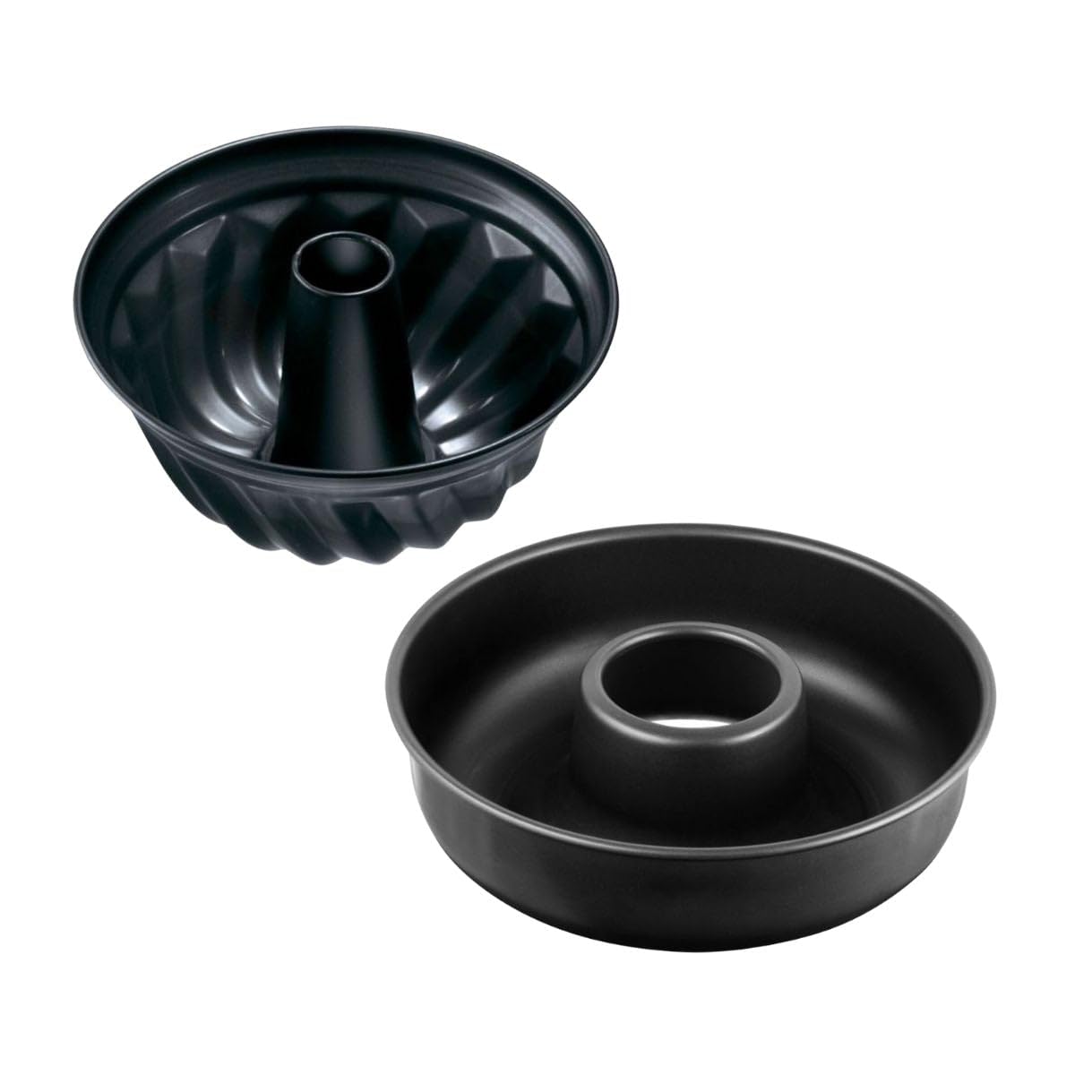 Zenker 9925150 Zestaw 2 foremek do ciasta, foremka do kougelhopf, forma do savarin z gładkim dnem, forma do korony, forma kominka, stal, czarna, 28 i 25 cm