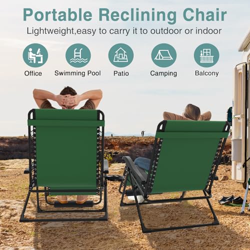 Slendor Zero Gravity Chair XL, Zero Gravity Lounge Chair 29Inch Reclining Camping Chair with Large Cup Holder & Footrest, Folding Recliner Chair for Outdoor Indoor, Green - Thumbnail 6