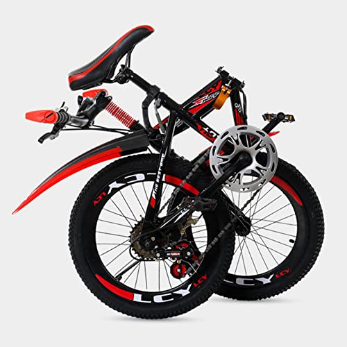 Folding Bike Mountain Bicycle Removable Mountain Snow Beach Electric Bike With Suspension Fork 6 Speed Gears High Carbon Steel Frame For 6-15 Years Old,Black,24Inch #TOP1