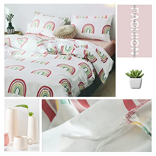 Dreamingo Lightweight Rainbow Duvet Cover Queen White Rainow Bedding Sets Soft 100% Cotton Rainbow Duvet Cover Full Size Cute Rainbow Comforter Cover Set For Girls Kids Teens Bedroom Kawaii Bed Cover #TOP7