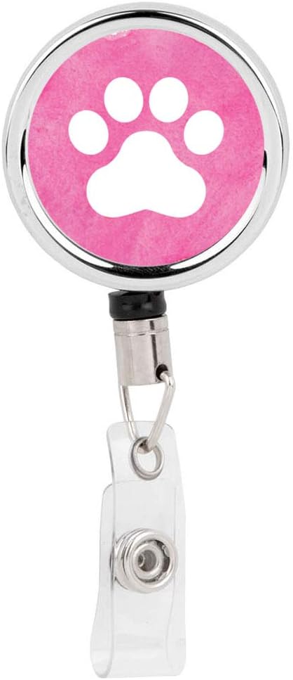 Andaz Press Retractable Badge Reel Holder with Clip, Heavy Duty Metal Name Tag Retractable ID Key Belt Clip Watercolor Heart Paw Pet Animal, Veterinarian, Technician, Conservation, Veterinary Surgeon