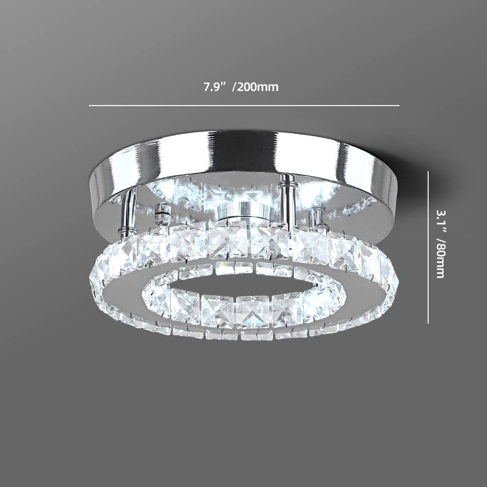 HOPGGIE Modern Crystal Chandelier LED Flush Mount Pendant Lighting Mini Ceiling Light Fixture for Living Room Bedroom Hallway Staircase Bar Kitchen (Multicolor)