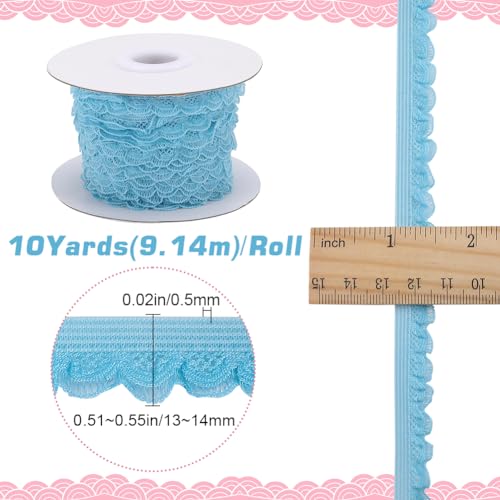GORGECRAFT 9m Stretch Trim Elastic Lace Ribbon 13mm Wide Lingerie Edge Trimming Flower Pattern Crocheted Fringe for DIY Sewing Crafts Garment Gift Wrapping Wedding Supplies Sky Blue - Image 2