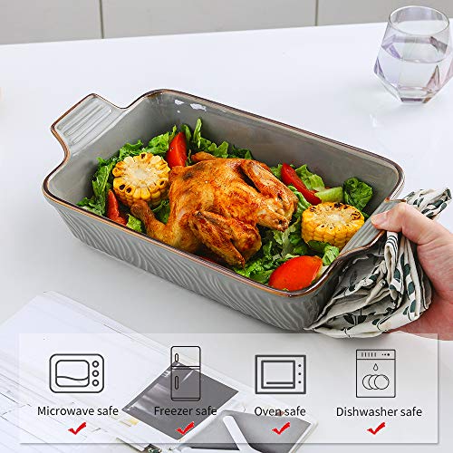 KOOV Bakeware Set, Ceramic Baking Dish Set, Rectangular Casserole Dish Set, Lasagna Pans for Cooking, Cake Dinner, Kitchen, 9 x 13 Inches, Texture Series 3-Piece (Grey) by KOOV - Image 6
