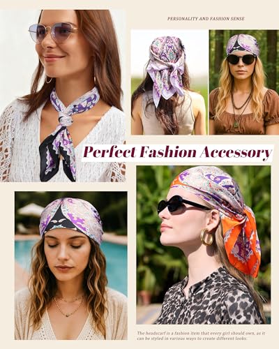 Secroma 27” Silk Head Scarves for Women -3Pcs Printed Like Satin Head Scarf for Women, Silk Bandana Scarf for Sleeping — view 2