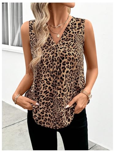 Women's Leopard Print Tank Top Y2k Cheetah Sleeveless Vest Work Blouse Shirts Top4
