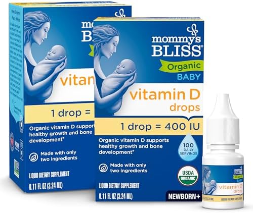 Mommy’s Bliss Organic Baby Vitamin D Drops | Promotes Healthy Growth and Bone Development | Age Newborn+ | 0.11 Fl Oz (100 Servings) | Pack of 2 Mommy’s Bliss Organic Baby Vitamin D Drops | Promotes Healthy Growth and Bone Development | Age Newborn+ | 0.11 Fl Oz (100 Servings) | Pack of 2
