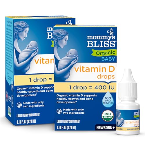 Image of Mommy's Bliss Organic Baby Vitamin D Drops | Infant Vitamin D3 Drops Promote Healthy Growth and Bone Development | Newborn+ | 0.11 Fl Oz (100 Servings) | Pack of 2