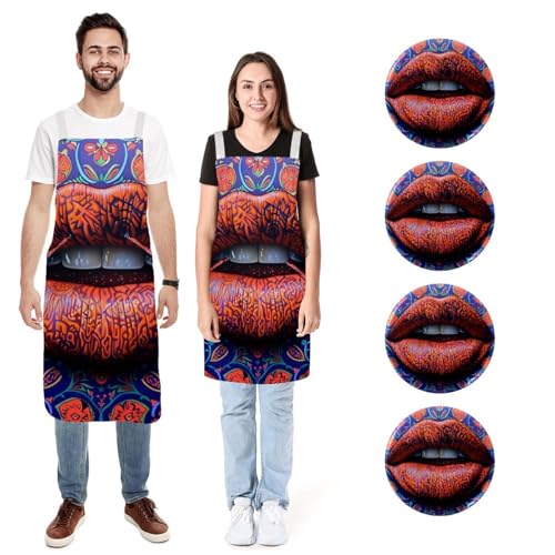 Tablier en lin motif lèvres d'art élégant réglable avec poches lot de 2