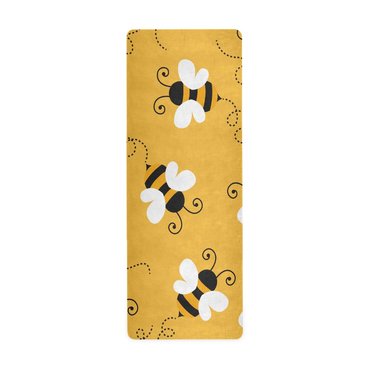 MOYYO Cute Little Bee Yoga Mat Printed Suede Natural Rubber Thin Hot Yoga Mat Non Slip Sweat Fitness Mat 71x26 Inch Portable Travel Yoga Mat for Yoga Pilates and Floor Exercises