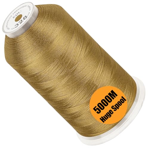Image of New brothread - Single Huge Spool 5000M Each Polyester Embroidery Machine Thread 40WT for Commercial and Domestic Machines - Brass