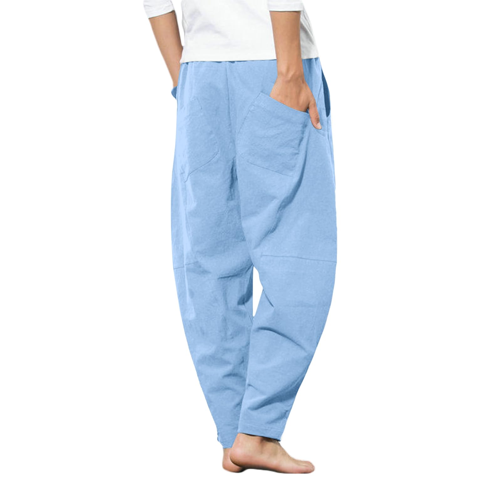 LAOARA Pantaloni di Lino da Uomo Pantaloni Leggeri Estivi Casual Pantaloni Elasticizzati in Vita Pantaloni da Spiaggia Yoga