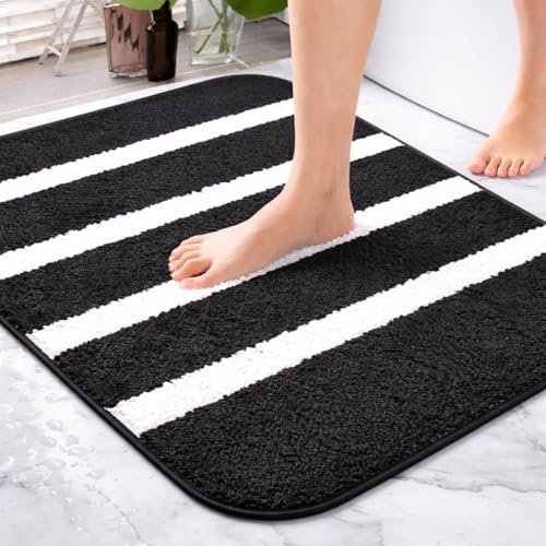 Image of Microfiber Soft Anti Slip Water Absorbent Door Mat | Bath Mat with Rubber Bottom | Soft & Super Absorbent Mats for Shower | Quick-Drying Mats for Kitchen Bathroom (Black, 38X57 CM)