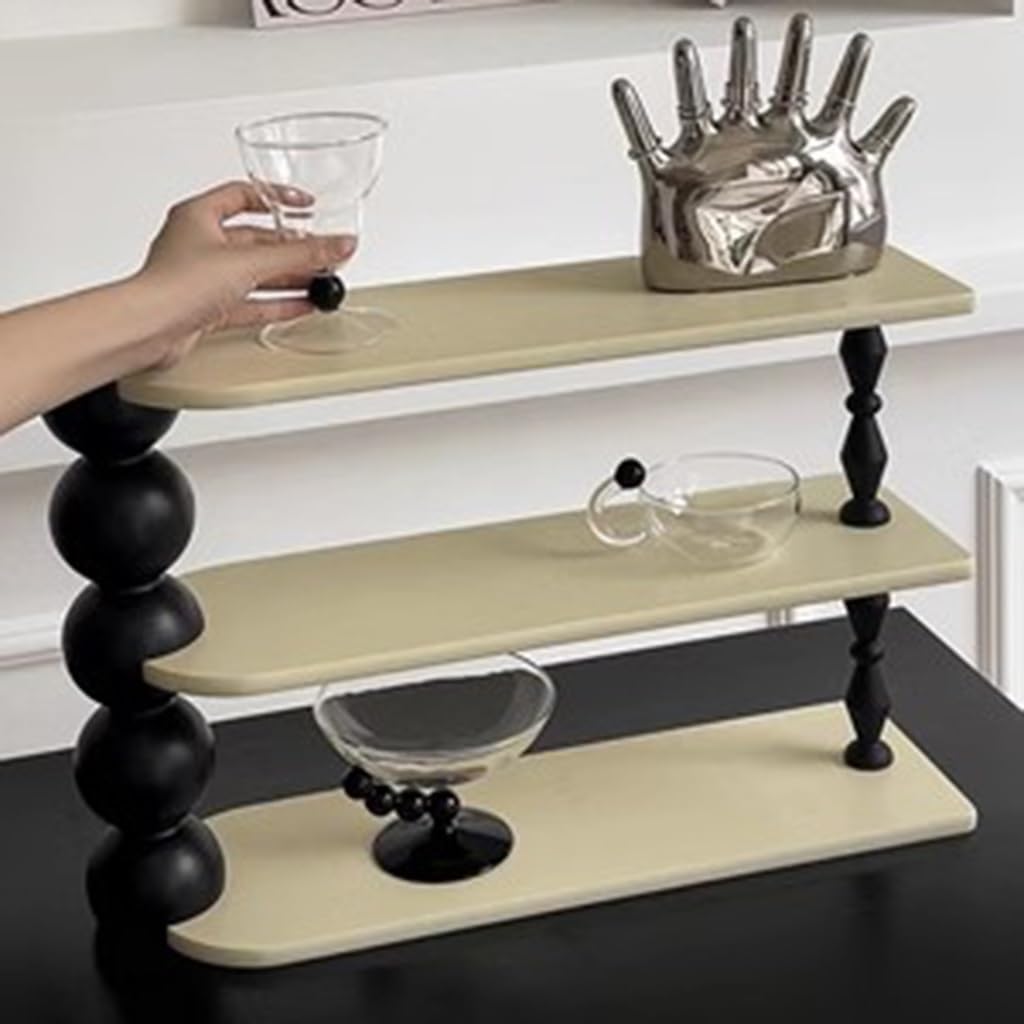 3 Tier Wooden Coffee Cup Holder Vintage Desktop Shelf Aromatherapy Perfume Storage Multi-functional Small Display Shelf For Office, Kitchen, Bedroom, Bathroom, 51*16*36cm, White