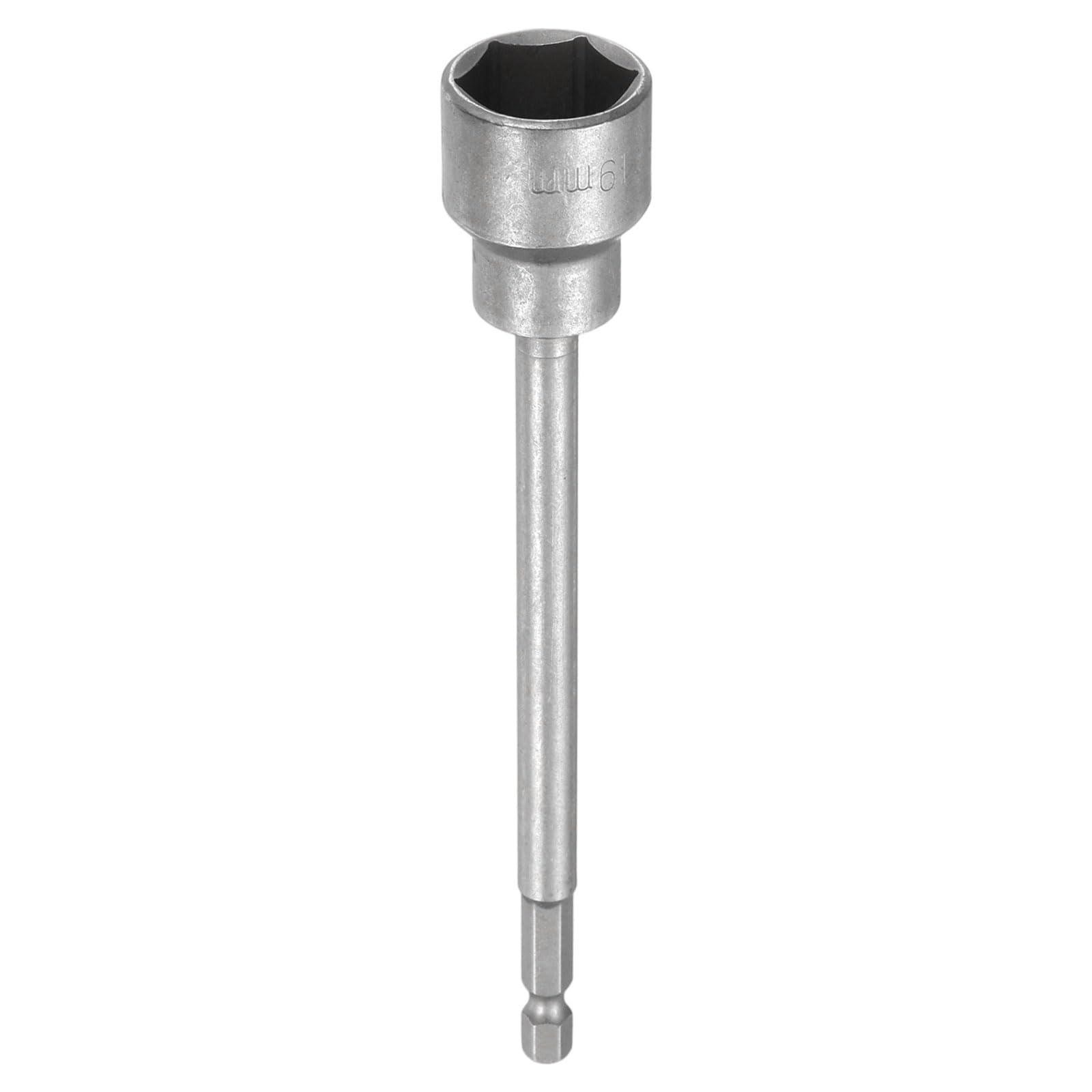 sourcing map Nut Driver Drill Bit 19mm Metric Impact Socket 1/4" Hex Shank 6" (150mm) Extra Long Magnetic 6-Point Sockets Quick-Change CR-V Steel Bolt Setter for Power Drill Drivers — image 1