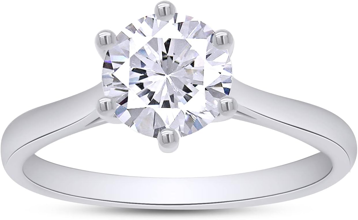 SAVEARTH DIAMONDSSAVEARTH DIAMONDS 6-Prong Solitaire Style, 8.5MM Round Cut Lab Created Moissanite Diamond Solitaire Wedding Promise Ring For Women In 14k Gold Over Sterling Silver (D Color, VVS1 Clarity 1.75 Cttw)