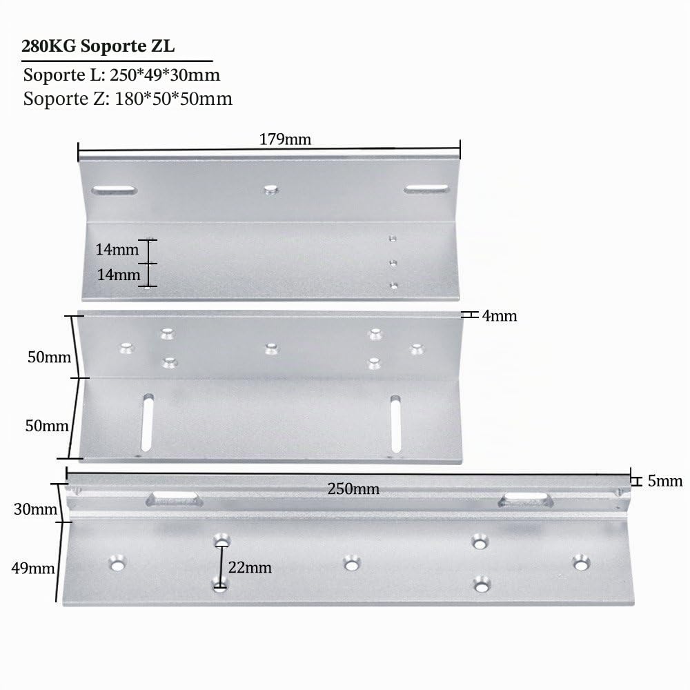 Cerradura magnética electromagnética de 280 kg, Control de Acceso, Cerradura eléctrica con Soporte ZL DC12 V, Seguro para Puerta Individual (Cerradura de 280 kg + Soporte ZL)