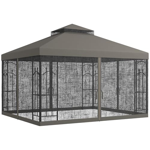 ZAVEROX 10x12 Patio Gazebo with Corner Shelves and Double Canopy