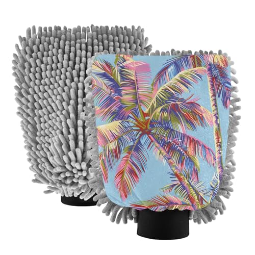 IOACIY Absorbent Microfiber Car Wash Drying Mitts, 2 Pack, Scratch-Free & Lint-Free, Rich Foam, Highly Absorbent, Double Sided, Wash Mitt Perfect for Car Washing, L, Palm Tree (5)