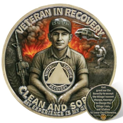 Leafence AA Sobriety Coin Veteran in Recovery Medallion Clean and Sober Recovery Token AA Chip Alcoholics Anonymous Gift for Veterans Sobriety Anniversary Recovery Coin (Sober Veterans, 0 Year-Blank)