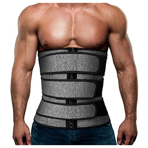 Hidyliu Mens Workout Waist Trainer Neoprene Corset Sauna Sweat Trimmer Cincher Slimming Belly with Belts (Grey Waist Trainer Belt, XL)