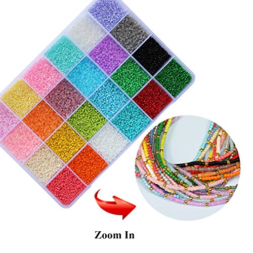 Bala&Fillic Size Uniform 12/0 Glass Seed Beads With Beading Needles And String About 24000Pcs In Case Seed Beads 2Mm Craft Seed Beads For Jewelry Making (About 1000Pcs/Color, 24 Colors) #TOP2