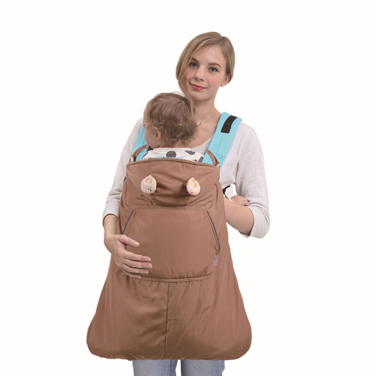 SONARIN Coupe-Vent Couverture pour Porte Bébé Hiver avec Polaire Corail Doublure Chancelière Universelle Café