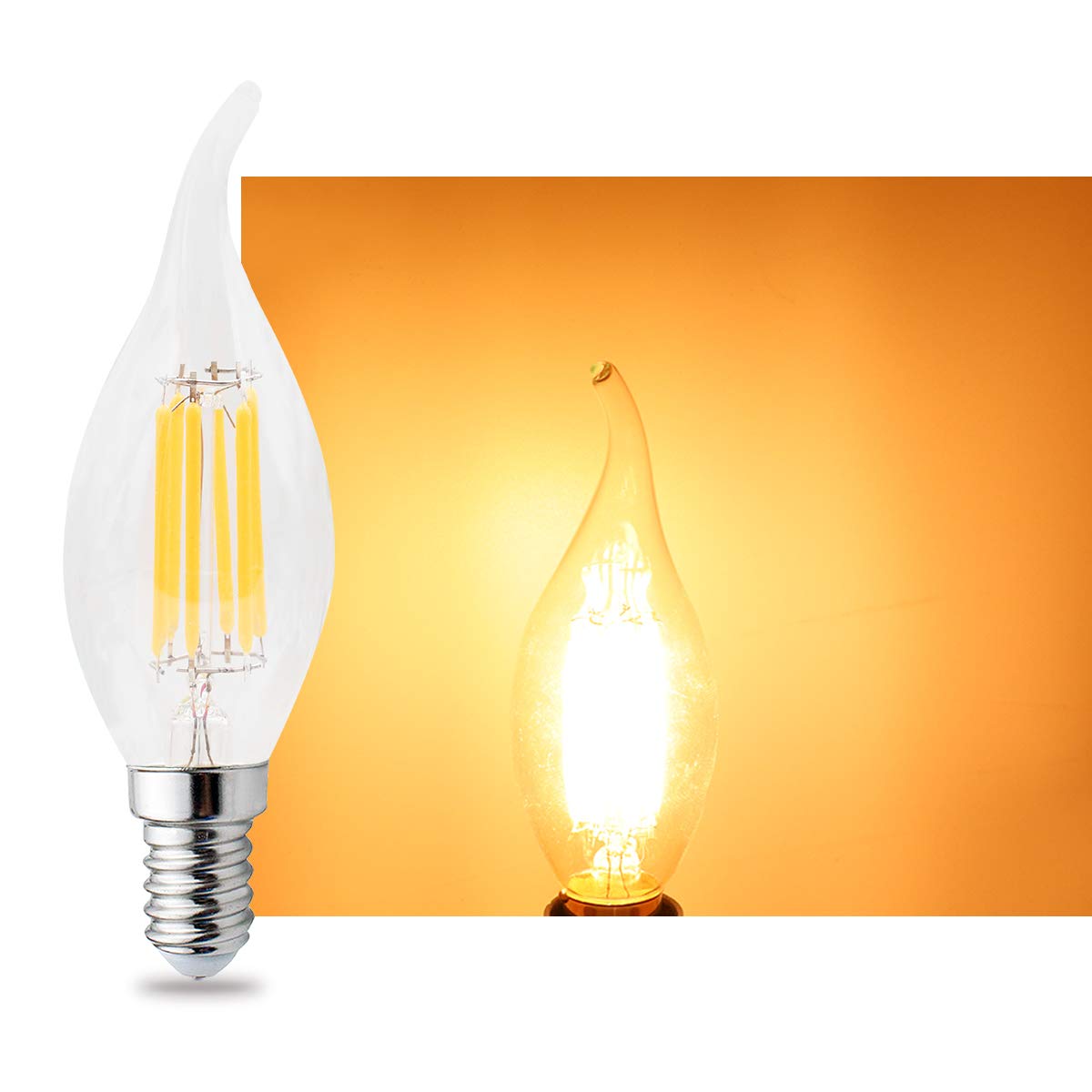 Lampadine a LED Lampadina a Candela Classica con filamento di Vetro dimmerabile 6W E14 Bianco Freddo C35L CA 220V(Warm White,Pack of 8)