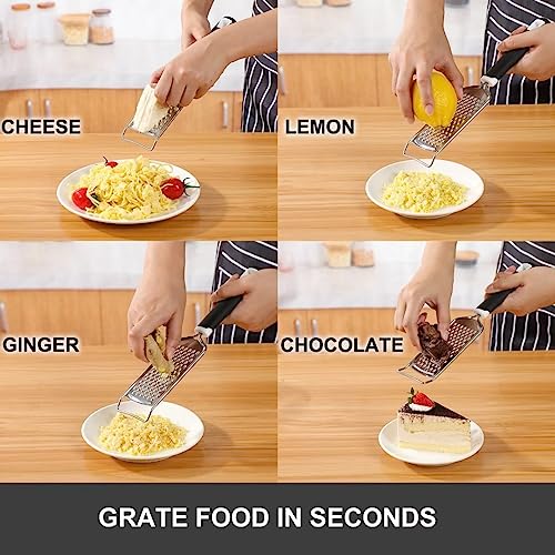 CUNSENR Professional Handheld Cheese Grater - Durable Cheese Grater with Soft Handle - Graters for Kitchen, Spices, Ginger - Stainless Steel Cheese Shredder - Lemon Zester Tool - Grate Food with Ease