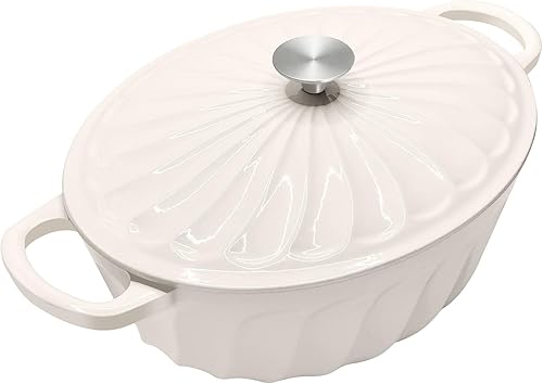 Miniatura 10 de Horno holandés ovalado de hierro fundido esmaltado, olla holandesa ovalada esmaltada de 7 cuartos de galón con tapa y asas dobles para estofar, para