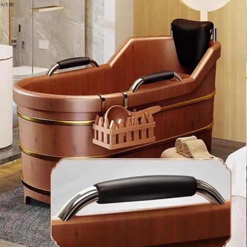 TT-YEC Verdickte Massive Holzbadewanne, Freistehende Bad Freistehende Nicht-Rutschbadewanne, Badewanne Mit Innerer Bank, Außenbank, Abflussventil, Oriental Classic Badewanne,L150cm – Bild 5