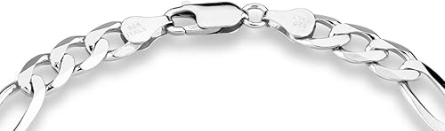 Miniatura 3 de Miabella Pulsera de plata de ley 925 italiana de 0.276 in con corte de diamante sólido Figaro para hombre, fabricada en Italia