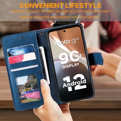 Image of GoldKart Flip Back Cover Case for Motorola Moto G32 | Dual-Color Leather Finish | Inbuilt Stand & Pockets | Flip Cover for Motorola Moto G32 (Faux Leather, Blue)