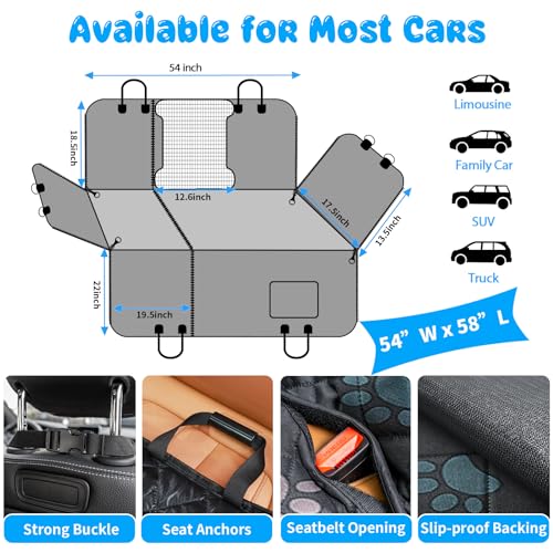 URPOWER 6-in-1 Dog Car Seat Cover for Back Seat, Waterproof Dog Car Hammock with Mesh Window & Side Flap, Pet Backseat Protector for Cars, SUVs, Trucks - Thumbnail 5