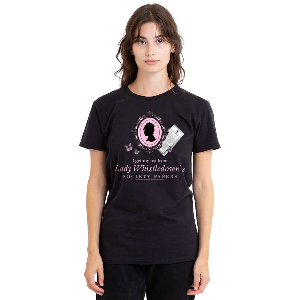 Bridgerton Womens Get My Tea from Lady Whistledown Ladies Shirt, Black, Black, XL UK