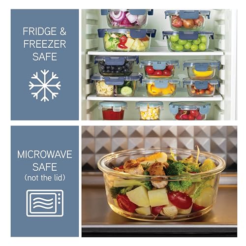 COOK WITH COLOR Premium 32-Pc. Borosilicate Glass Food Container Set with Dividers - 4 Rectangles, 8 Rounds, 4 Squares - Leakproof Lids - Meal Prep, Storage, Ombre Blue by COOK WITH COLOR - Image 4